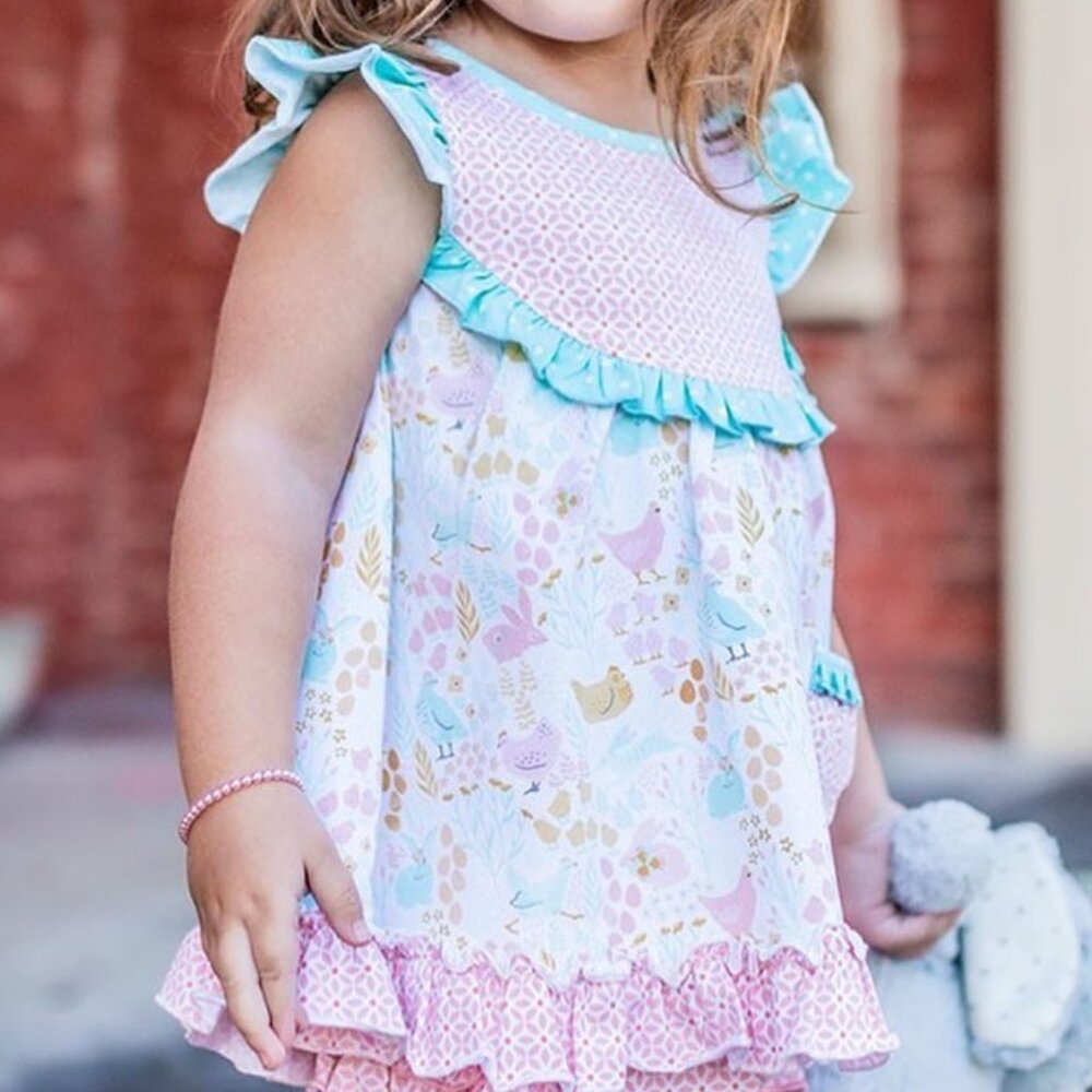 Shrimp N Grits Kids 9/10 Spring Floral  Easter Tunic